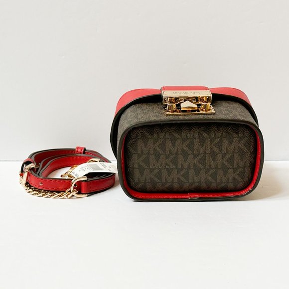 Michael Kors Rose MINI Trunk Crossbody Shoulder Bag MK Brown Red - Picture 5 of 10